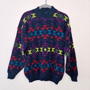 Vintage Private Eyes Navy & Bright Multi Colored Sweater M (?)